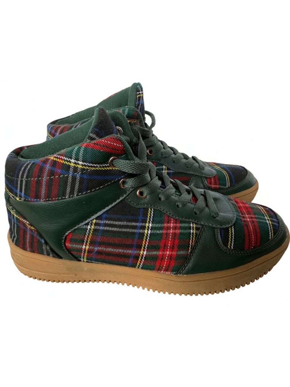 Sfera Plaid High-Top Sneakers Green Multi-Color Tartan Size 7.5